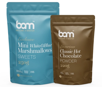 classic hot chocolate and blue marshmallows set