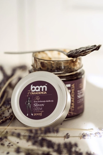 Plum jam made from 100% fruit, no added sugar, 200 g