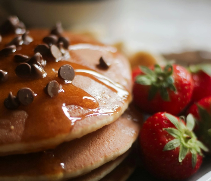pumpkin pancakes with salted caramel-topping