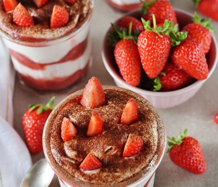 strawberry tiramisu in a glass