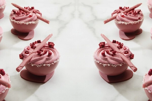 ruby chocolate mousse with raspberries